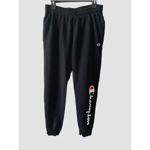 Champion Mens Graphic Fleece Joggers Size Large Black Elastic Waist